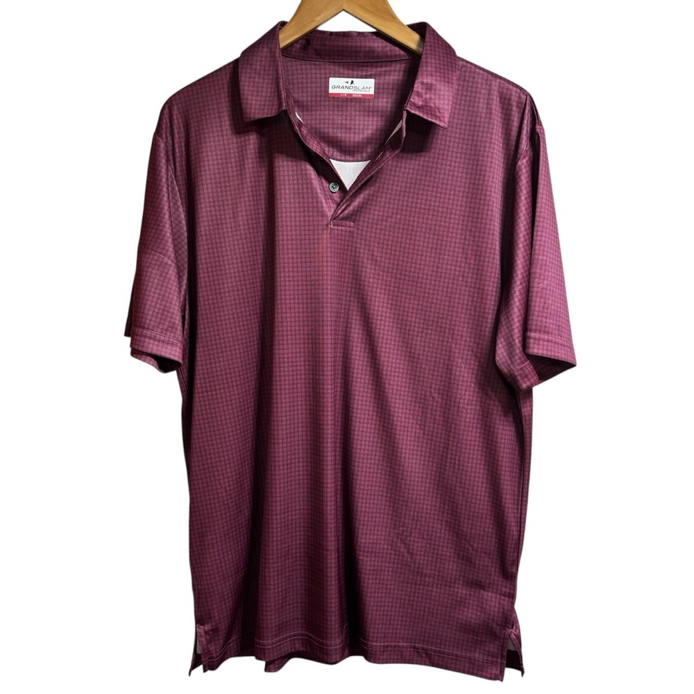 Grand Slam Performance Mens Polo‎ Shirt Large Burgundy  Micro Grid Golf Tee #855